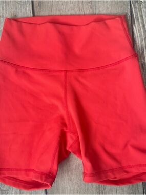 High-Waist Women's Athletic Shorts in Bright orangey Red